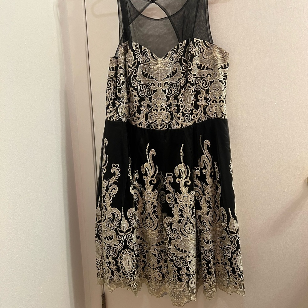 ModCloth Lisa Luxe Black & Gold Embroidered Damask Dress